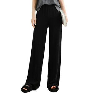 Merino Wool Wide Leg Pants Elastic High Waist Lounge Casual Lightweight